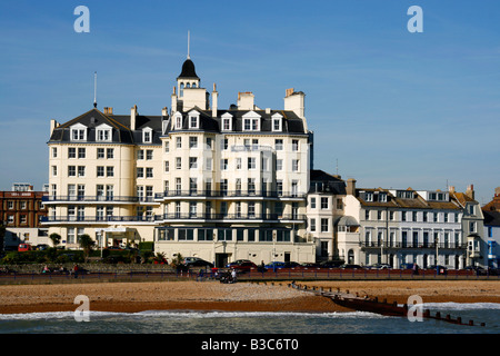 England, East Sussex, Eastbourne. Eastbourne is situated at the eastern end of the South Downs alongside the famous Beachy Head Stock Photo