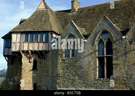 England, Shropshire, Stokesay. View of the well preserved South Tower of Stokesay Castle, located at Stokesay, a mile south of the town of Craven Arms, in South Shropshire. It is the oldest fortified manor house in England, dating to the 12th century and is managed by England Heritage.