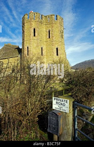 England, Shropshire, Stokesay. View of the well preserved South Tower of Stokesay Castle, located at Stokesay.