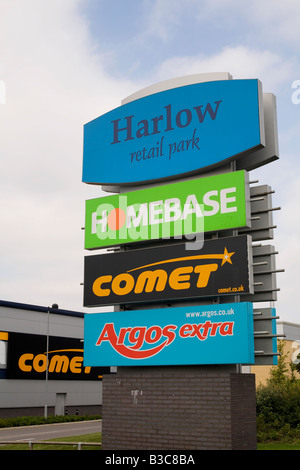 Out of town retail site featuring Homebase Comet and Argos at Harlow Retail Park in Essex UK Stock Photo