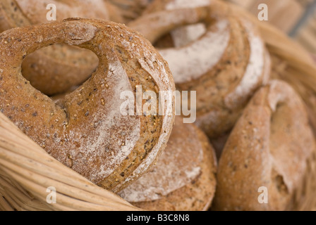 bread for sale at a farmers market Stock Photo