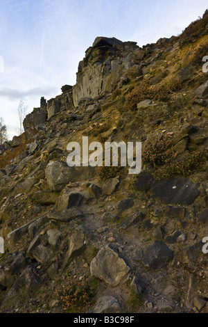View of a section of Curbar Edge, taken from below Stock Photo
