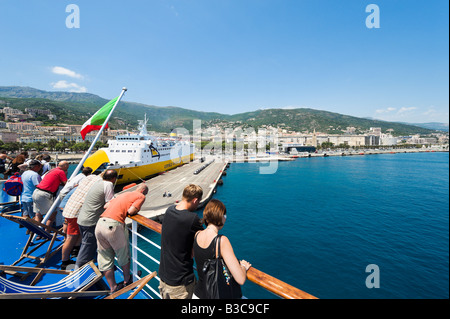 View of the port of Bastia from the deck of Moby Lines car ferry, Corsica, France Stock Photo