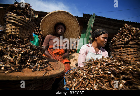 Dried fish vendors at Agbogboloshie market in Accra Ghana Stock Photo