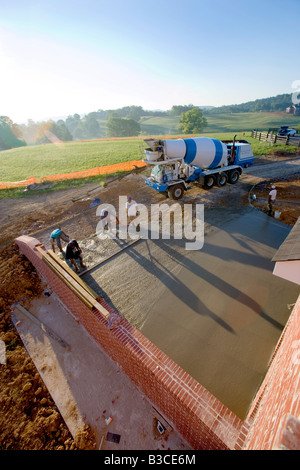Pouring concrete driveway at a construction site for a private home, Franklin, Tennessee Stock Photo