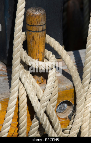 Detail of rigging of old tall sailing ship. Stock Photo