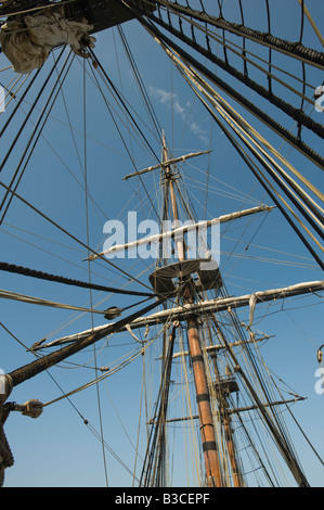 Detail of rigging of old tall sailing ship. Stock Photo