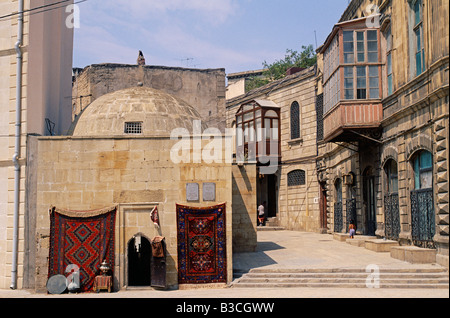 Azerbaijan, Baku. A carpet and curio shop in Baku's restored Old City, or Icheri Shahar. Stock Photo