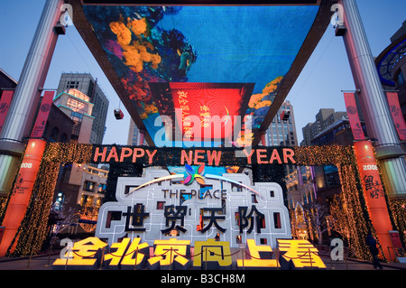 China, Beijing. New Year Celebration at Asia's largest TV screen in The Place shopping centre. Stock Photo
