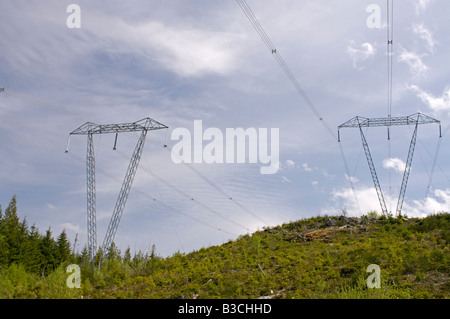 Canadian over head hydro power transmission lines crossing Vancouver Island British Columbia Stock Photo