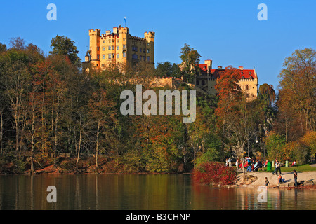 Hohenschwangau Castle lit Castle of the High Swan County was the childhood residence of King Ludwig II of Bavaria and was built Stock Photo