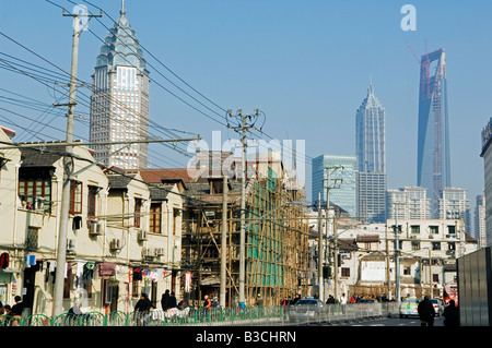 China, Shanghai. Modern and old architecture being renovated. Stock Photo