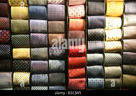 Silk ties displayed in window of London fasion store Stock Photo
