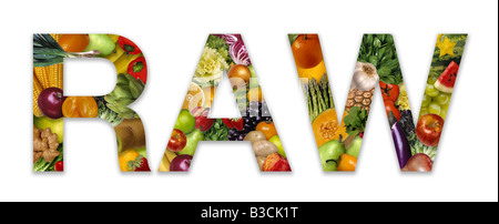 Raw word set with fruit and vegetables Stock Photo