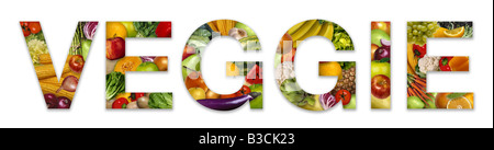 Veggie word set with fruit and vegetables Stock Photo