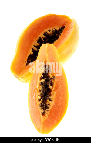 Fresh Ripe Healthy Sweet Soft Tropical Papaya Fruit Isolated Against A White Background With No People And A Clipping Path Stock Photo