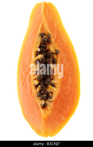 Fresh Ripe Healthy Sweet Soft Tropical Papaya Fruit Isolated Against A White Background With No People And A Clipping Path Stock Photo
