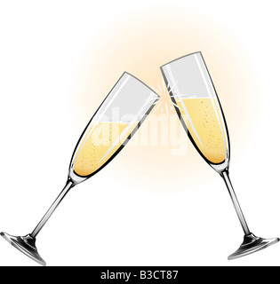 Illustration of champagne glasses knocking together during a toast Stock Photo