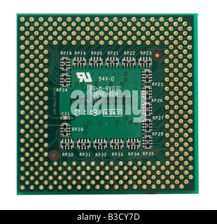 Close up of the back of a computer processor showing connecting pins Stock Photo