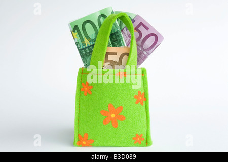 Euro notes in shopping bag Stock Photo