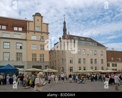 the Town Hall Square in the old town of Tallinn Estonia Stock Photo