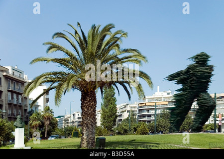 The running man, Runner, Dromeas green glass sculpture by Kostas Varotsos, Athens, Greece, Europe, EU Stock Photo