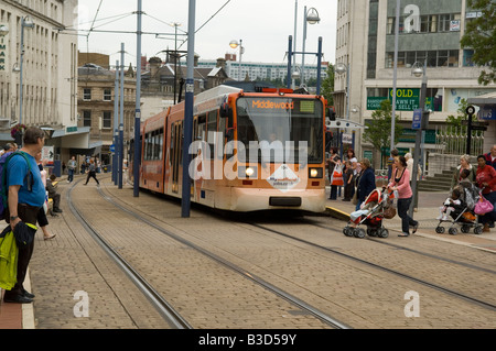 Tram in Sheffield City Centre Stock Photo