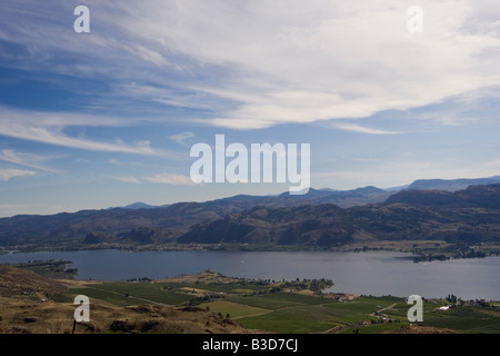 Lake Osoyoos, South of Britsh Columbia, Canada - view from the top mountains - fields and rural scenery Stock Photo