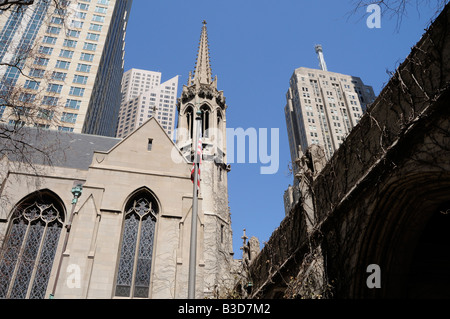 Fourth Presbyterian Church seen from courtyard (1914, Gothic Revival Style). North Michigan Avenue. Chicago. Illinois. USA Stock Photo