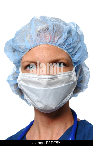 Surgical female doctor portrait isolated on white Stock Photo