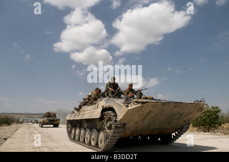 Russian armoured personnel carriers on their way to Gori in Georgia during the Russo-Georgian War August 2008 Stock Photo