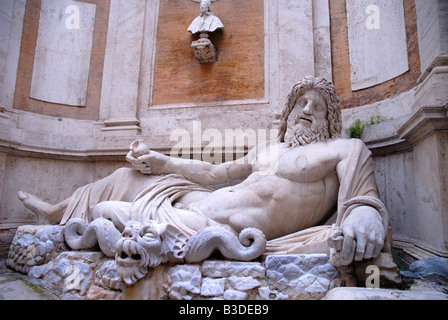 Statue of God of River Tiber on Senate House on Capitoline Hill Rome Italy Stock Photo