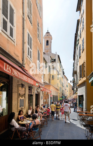 Cafe Bar in the old town (Vieux Nice), Rue de la Prefecture, Nice, Cote d'Azur, French Riviera, France Stock Photo