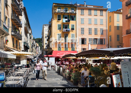 Cafes and bars in Place Rossetti in the old town (Vieux Nice), Nice, Cote d'Azur, French Riviera, France Stock Photo