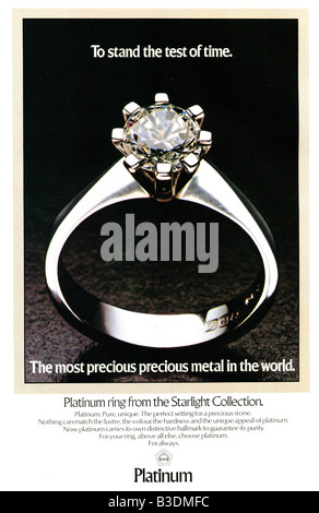 1975 Young Women's Magazine Advertisement for Platinum Jewellery from the Platinum Guild. FOR EDITORIAL USE ONLY Stock Photo