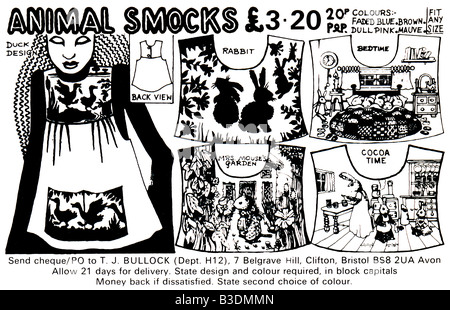 1975 Young Women's Magazine Advertisement for Animal Smocks from T J Bullock of Bristol . FOR EDITORIAL USE ONLY Stock Photo