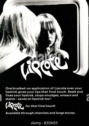 1975 Young Women's Magazine Advertisement for Lipcote lipstick Sealer and Fixer. FOR EDITORIAL USE ONLY Stock Photo