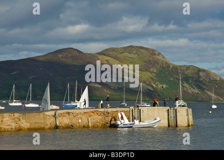 Pier at Lamlash, looking towards Holy Island, Isle of Arran, Strathclyde, Scotland UK Stock Photo