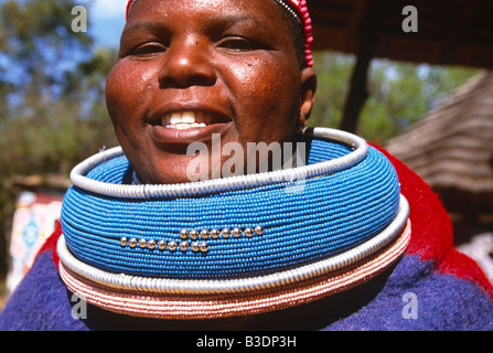 Traditional Ndebele Woman in Neck Rings with Ndebele Murals, Kwandebele ...