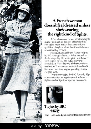1975 Young Women's Magazine Advertisement for French Tights from Bic . FOR EDITORIAL USE ONLY Stock Photo