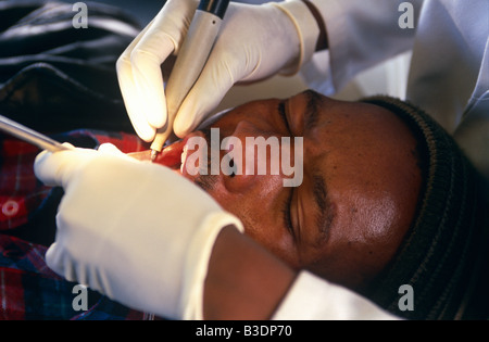 Dental treatment inside the Phelophepa medical train in South Africa. Stock Photo