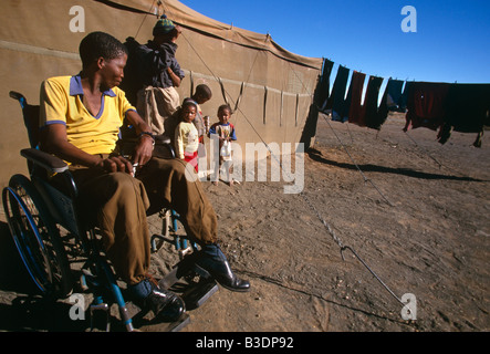 Disabled man at the Schmidtsdrift camp in Northern Cape, South Africa. Stock Photo