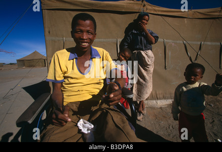 Disabled man at the Schmidtsdrift camp in Northern Cape, South Africa. Stock Photo