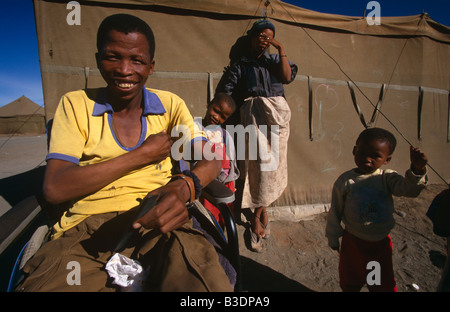 Disabled man at the Schmidtsdrift camp in Northern Cape, South Africa. Stock Photo