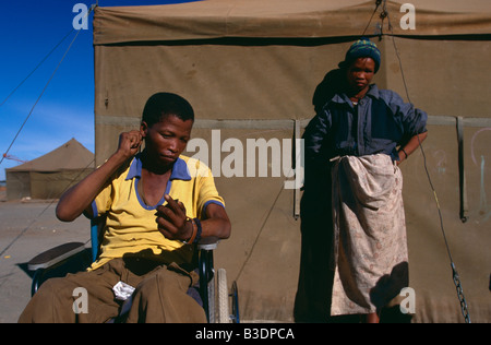 Family at the Schmidtsdrift camp in Northern Cape, South Africa. Stock Photo