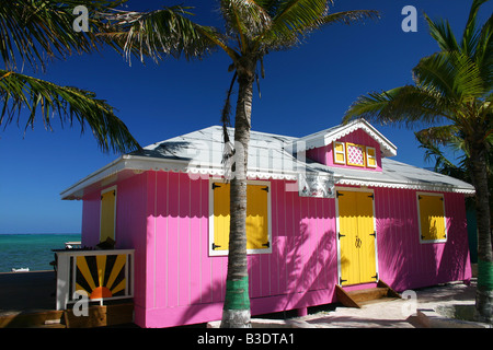 A colorful Caribbean building in Blue Hills at Turks and Caicos Islands Stock Photo