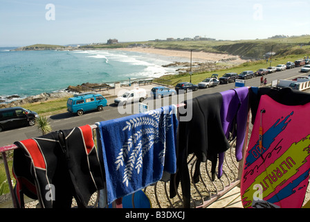 Apartment balcony overlooking Fistral Beach Newquay Cornwall UK Stock Photo