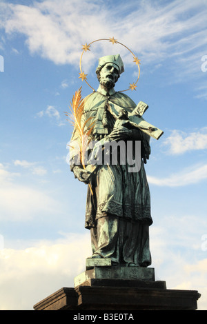 St John of Nepomuk or John Nepomucene on the Charles Bridge, Prague Stock Photo