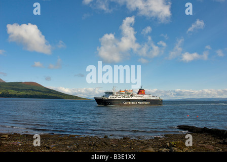 Car ferry from Ardrossan, approaching quay at Brodick, Isle of Arran, Strathclyde, Scotland UK Stock Photo