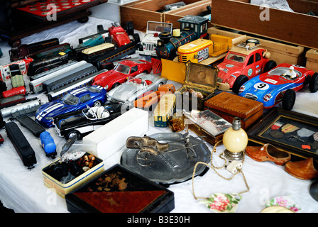 Paris France, Shopping Flea Market Collectible Children's Vintage Toys on Display in 'Public Market' metal Cars, vintage market Stock Photo